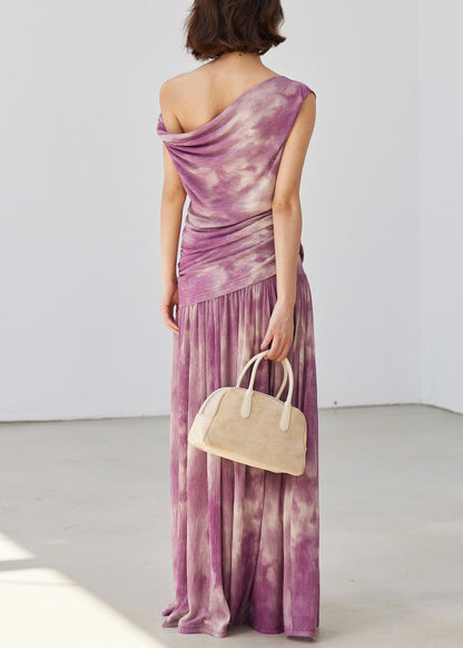 Purple Tie Dye Wrinkled Tulle Two Pieces Set Sleeveless