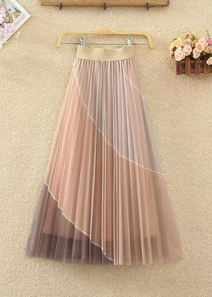 Black Wrinkled Patchwork Elastic Waist Tulle Skirt Spring