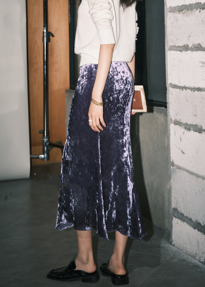 Loose Purple High Waist Silk Velvet Skirts Spring