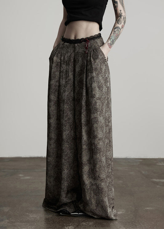 Grey Tie Dye Patchwork Lace Straight Pants Spring
