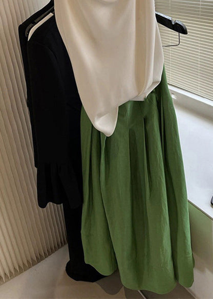 Green High Waist Wrinkled Cotton Skirt Spring