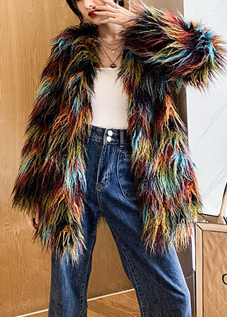 Multicolour Oversized Warm Fuzzy Fur Fluffy Coat Winter