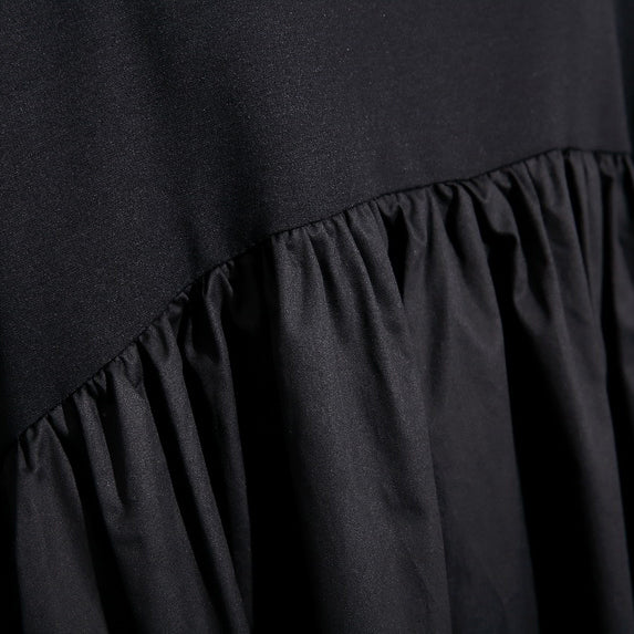Stylish Black Cotton Shift Dress Cotton Clothing Dress High Waist Patchwork Cotton Dress