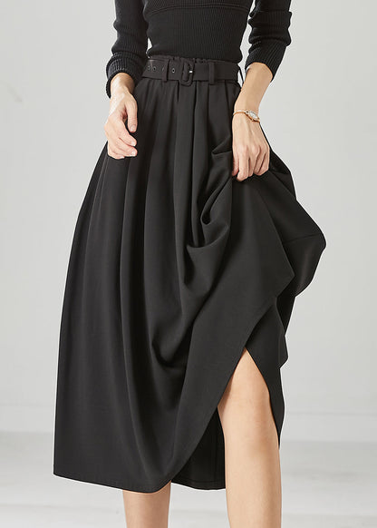 Black Exra Large Hem Cotton Skirt Fall