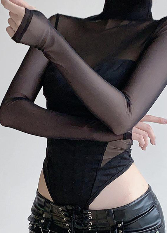 Black Turtleneck Tulle Bodysuit