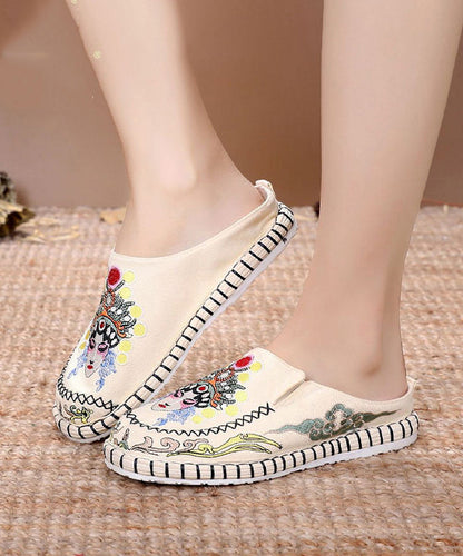 Blue Linen Fabric Unique Bei Jing Opera Embroideried Slide Sandals