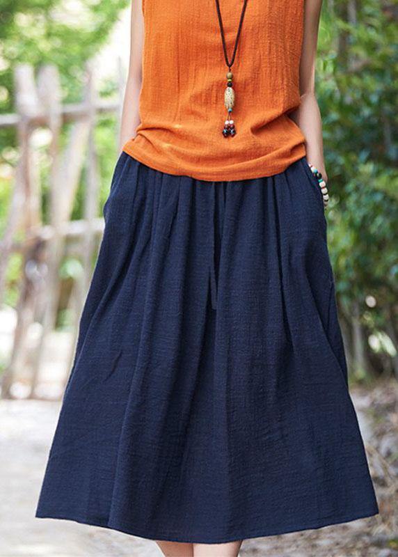 Retro Cotton and Hemp Baggy Thin Tight Waist Skirt