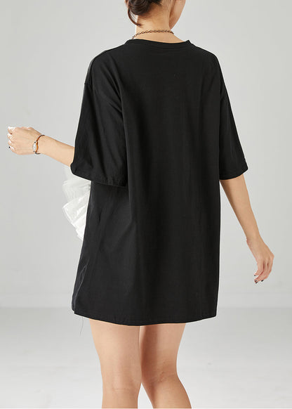 Black Oversized Patchwork Love Appliqued Cotton Tank Tops Summer