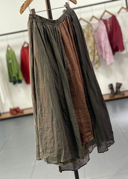 Loose Orange Elastic Waist Patchwork Cotton Blend Skirts Summer