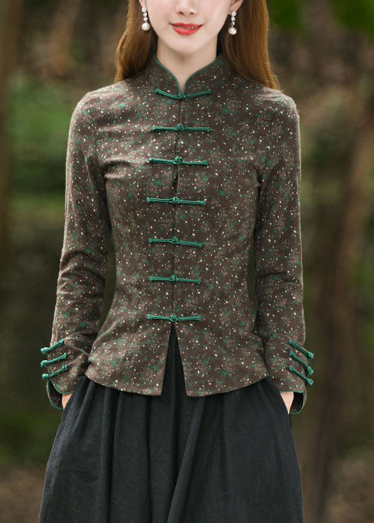 Fitted Black Stand Collar Button Print Coats Spring