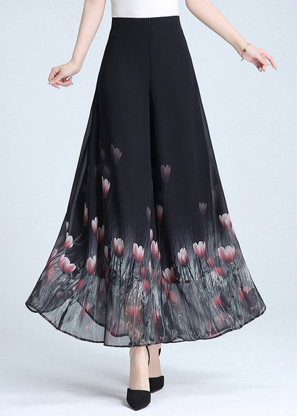 Black Print Wide Leg Pants