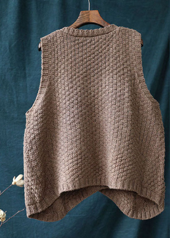 Organic Chocolate Asymmetrical Button Knit Tanks Sleeveless