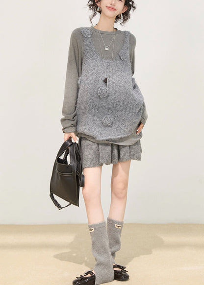 Art Grey Oversized Knit Vests Winter