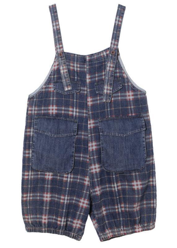 Black Plaid Jeans Jumpsuit Shorts Cotton