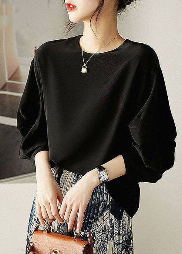 Khaki O-neck Cinched Chiffon Shirt Tops Lantern Sleeve