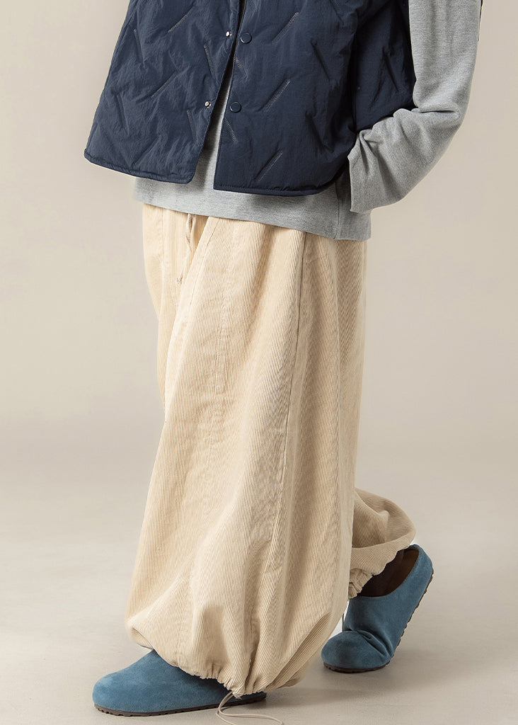 Apricot Drawstring High Waist Cotton Beam Pants Fall