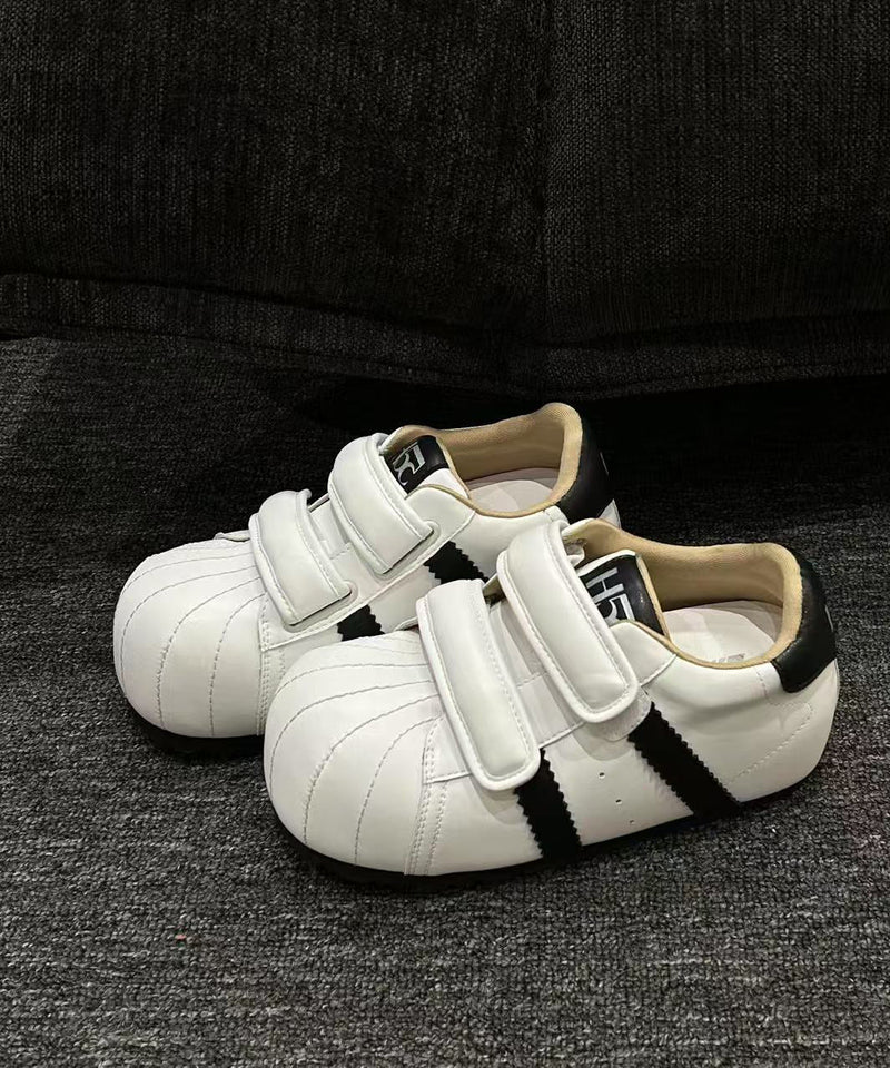 Red Flat Shoes Splicing Cowhide Leather Buckle Strap