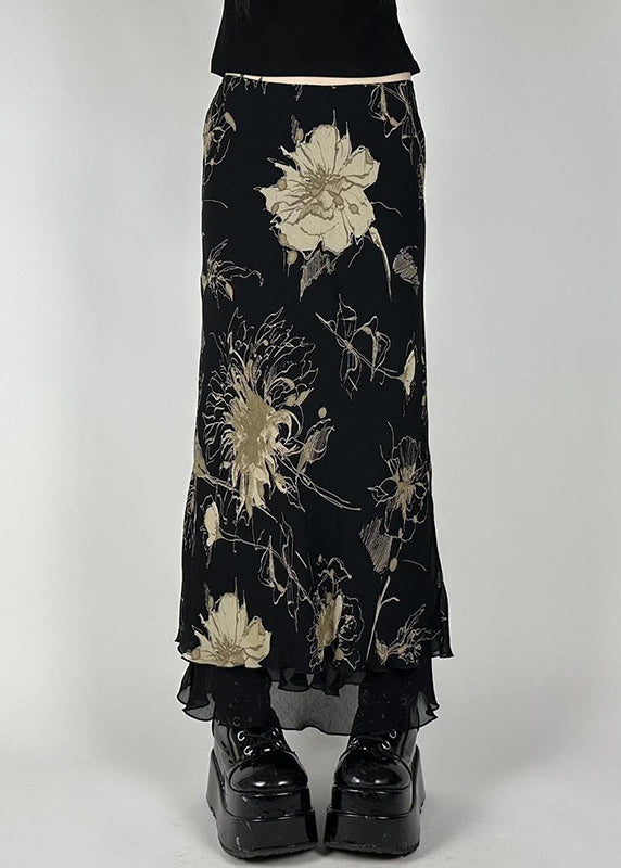 Black Print High Waist Tulle Skirt Summer