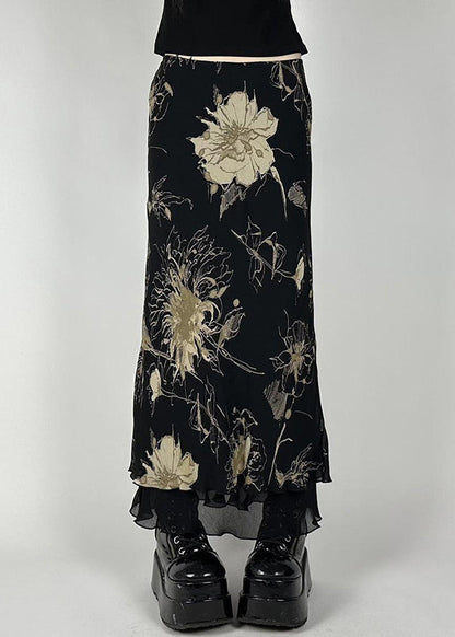 Black Print High Waist Tulle Skirt Summer