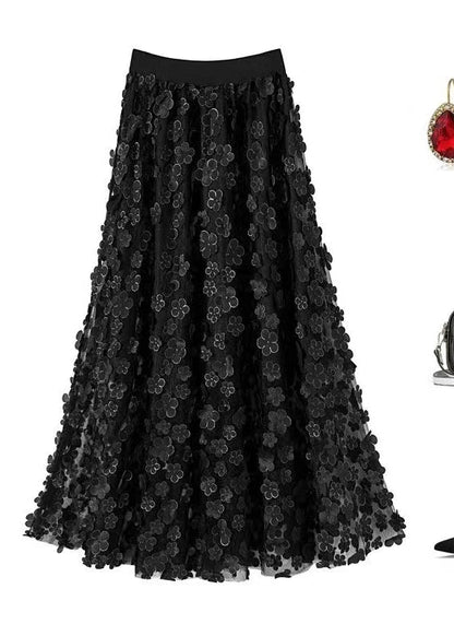 White Decorated High Waist Tulle Skirt Summer