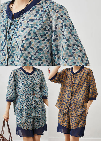 Unique Blue Print Patchwork Linen Sets 2 Pieces Summer