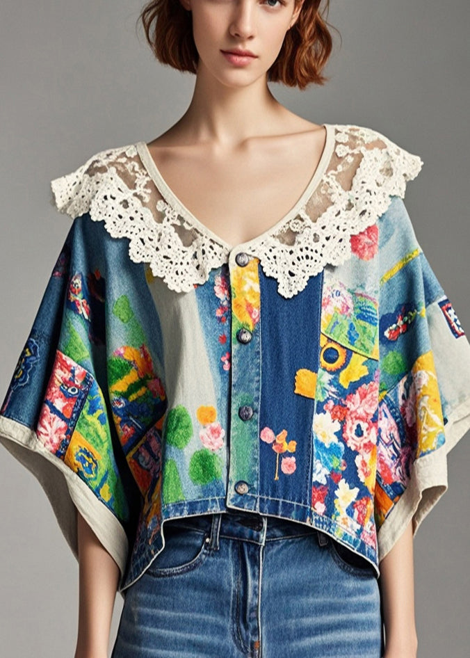 Oversized Lace Patchwork Print Tanks Summer