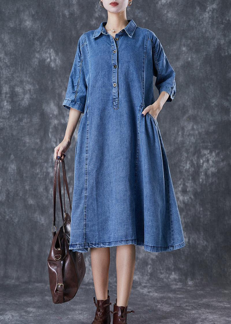 Handmade Blue Peter Pan Collar Denim a Line Dresses Half Sleeve