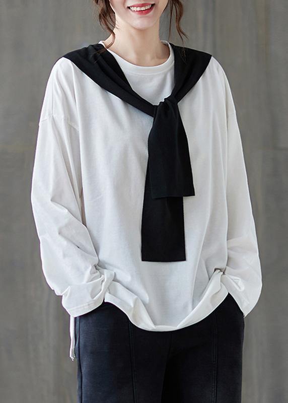 Classy White Shirts O Neck Side Open Loose Spring Blouse
