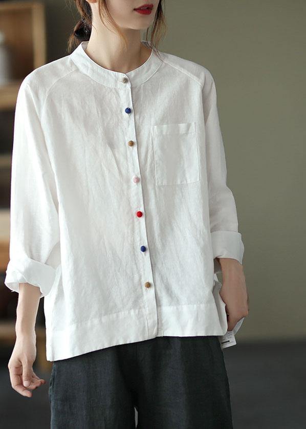 Modern Pink Flower Loose Patchwork Pockets Fall Long Sleeve Blouse Top
