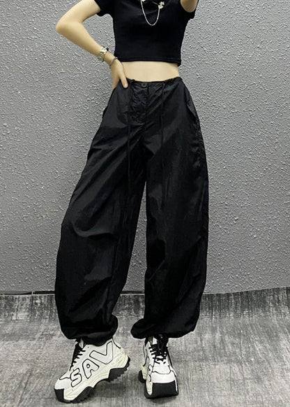 Khaki Pockets Patchwork Drawstring Beam Pants Summer