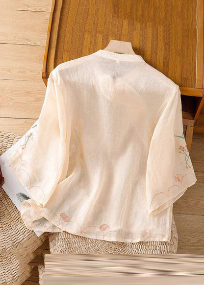 Chinese Style Apricot Embroidered Button Shirt Spring