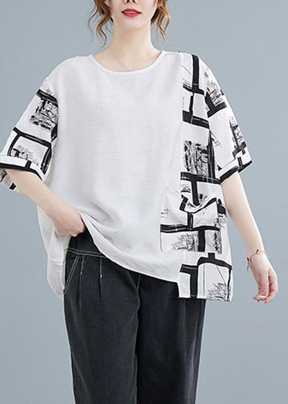 French White O-neck Cotton Beach Tanks Short Sleeve