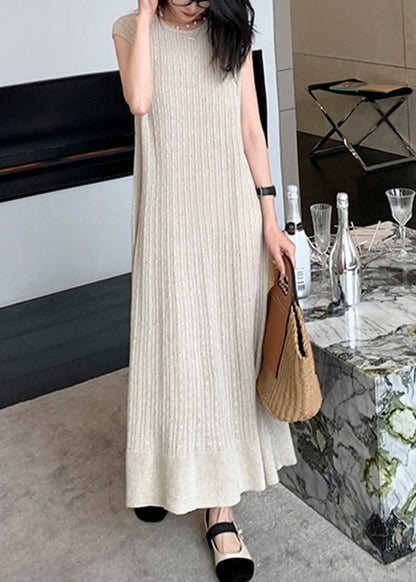 Apricot Cozy Knit Long Dresso Neck Sleeveless