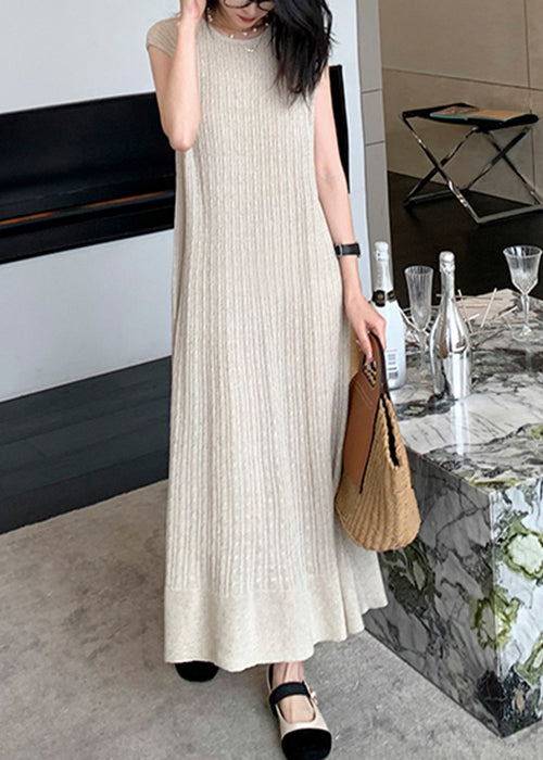 Apricot Cozy Knit Long Dresso Neck Sleeveless