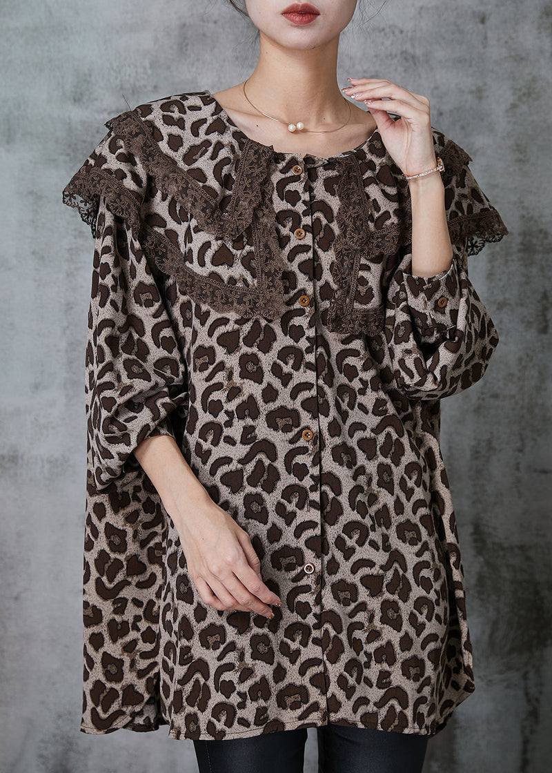 Double-layer Leopard Print Chiffon Blouse Top Spring