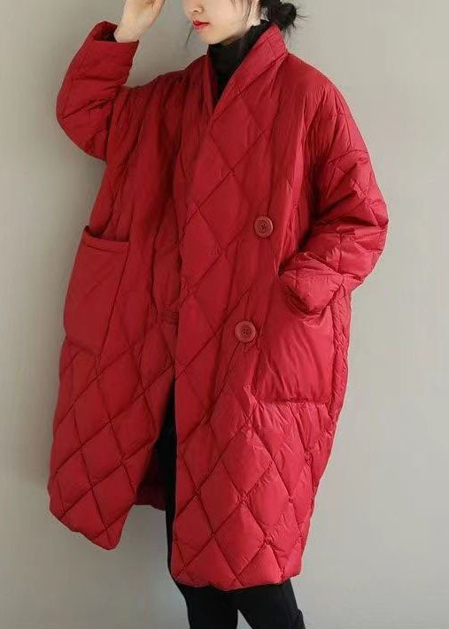 Red Warm Fine Cotton Filled Witner Coats Rhombic Plaid