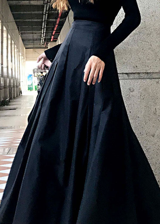 Black Wrinkled Pockets Vacation Skirts Spring