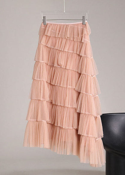 Pink Asymmetrical Design Tulle Beach Skirts