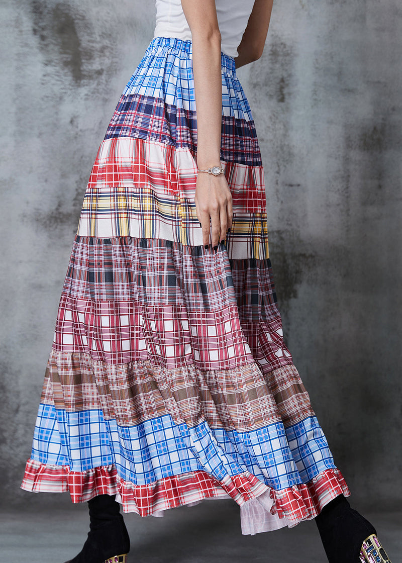 Colorblock Patchwork Cotton Skirts Plaid Exra Large Hem Summer