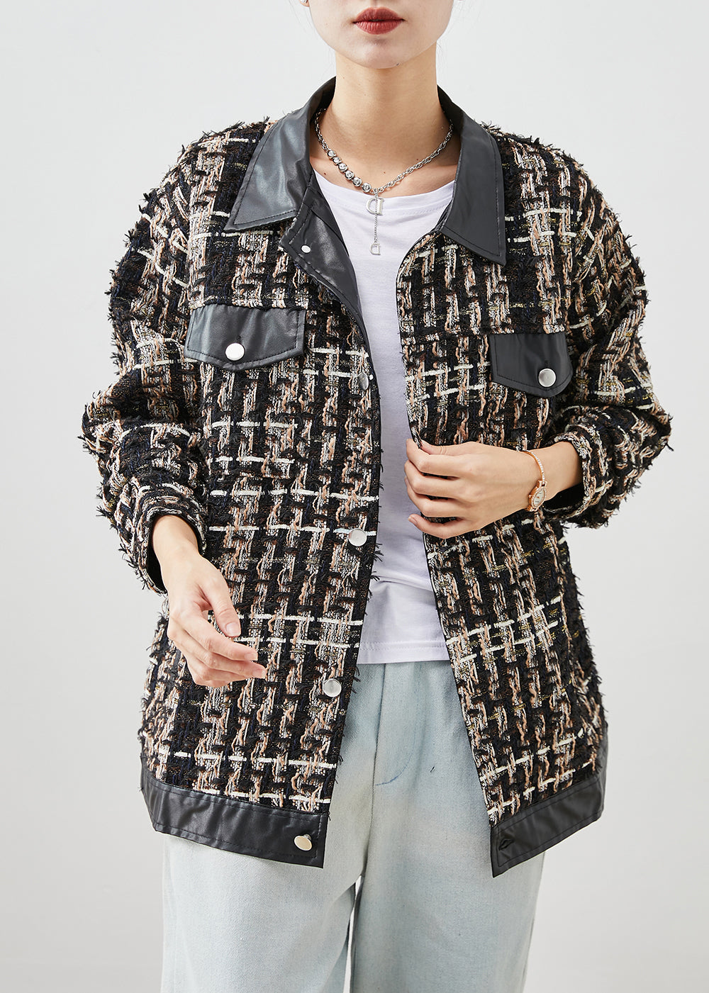Black Peter Pan Collar Patchwork Cotton Coat Outwear Fall