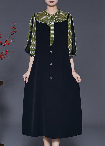 Black Bow Patchwork Chiffon Dresses Lantern Sleeve