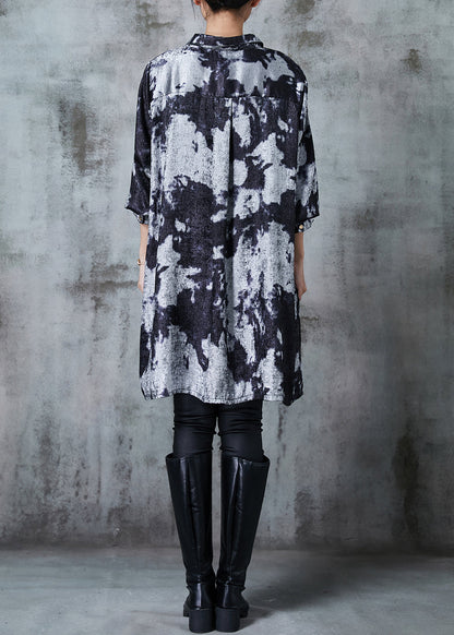 Grey Oversized Tie Dye Silk Printing Shirt Dress Fall