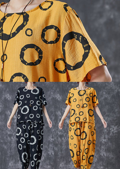 Yellow Oversized Print Cotton Two Pieces Set Summer
