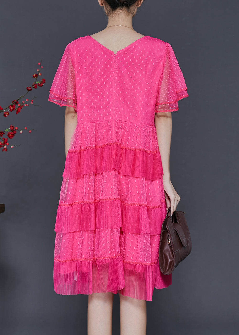 Rose Dot Patchwork Tulle Mid Dress Summer