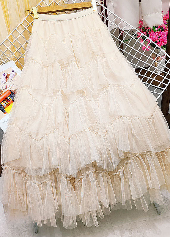 Apricot Tulle a Line Skirts High Waist Exra Large Hem Summer