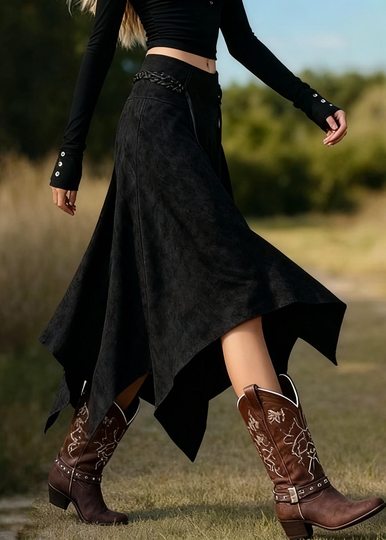 Coffee Asymmetrical Lace Up High Waist Faux Suede Skirts Spring
