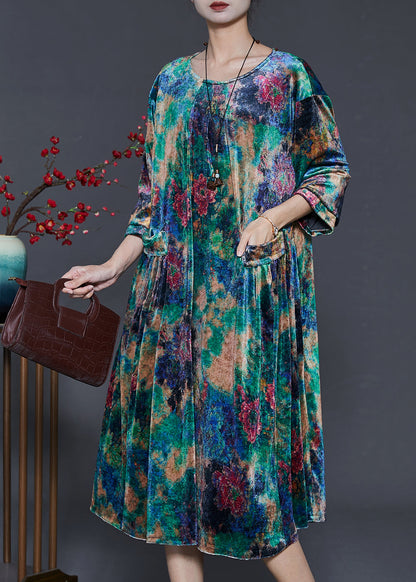 Green Oversized Tie Dye Silk Velour Dresses Summer