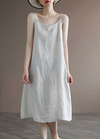 Linen Colour Spaghetti Strap Dress Sleeveless