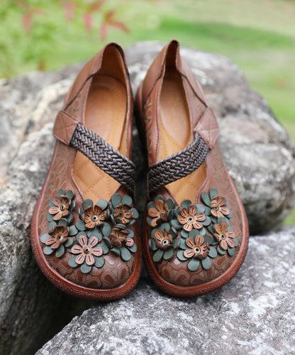 Coffee High Wedge Heels Cowhide Leather Splicing Hollow Out