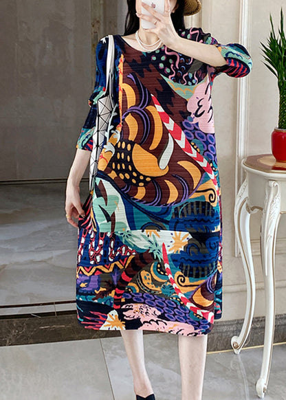Blue Print Long Dress Bracelet Sleeve